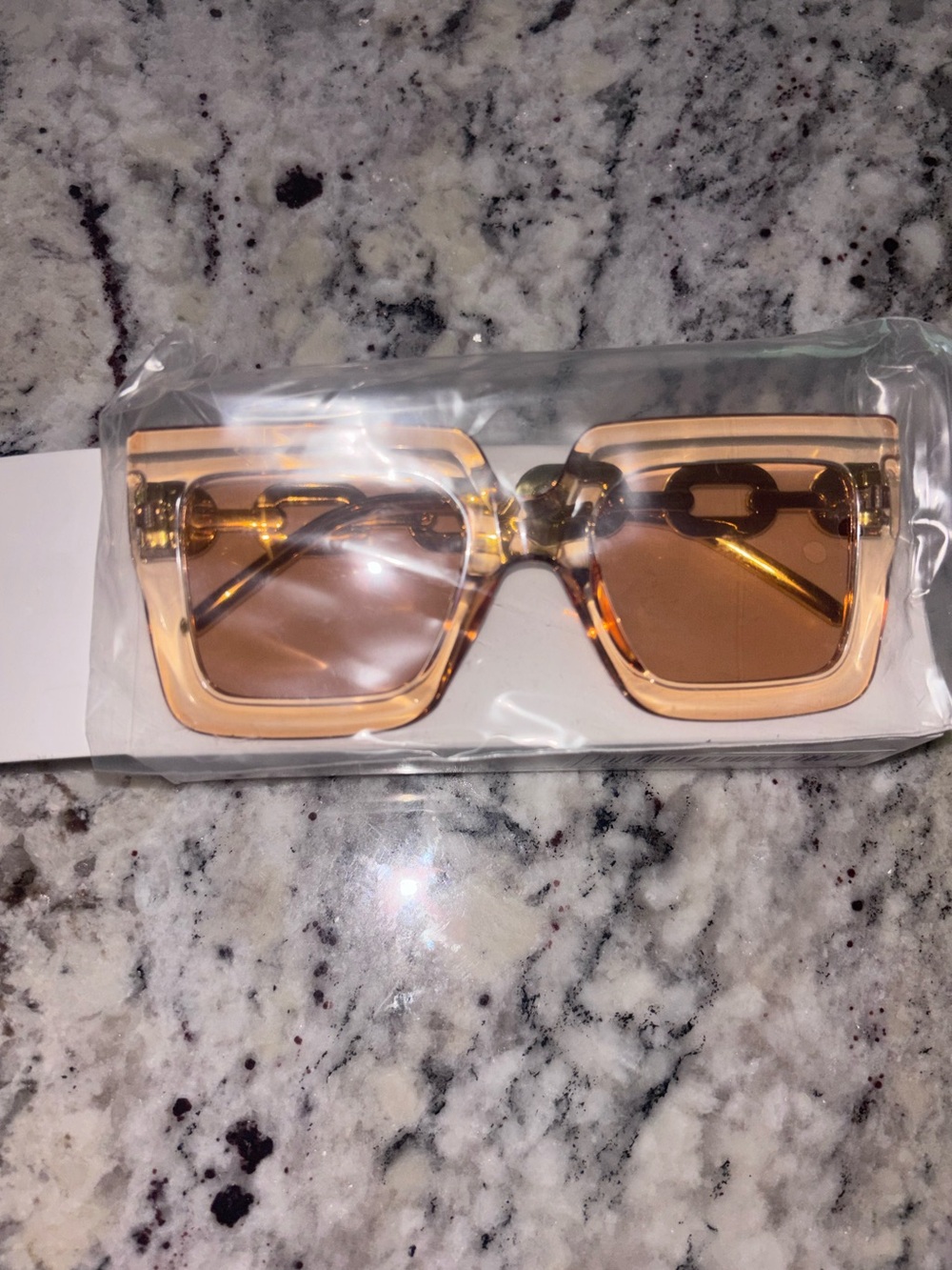 NWT Oversized Peach Square Sunglasses Brown Lens